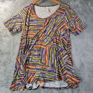 LuLaRoe Womens Tunic Top‎ M Multicolor Geometric Stripe Pattern Boho Artsy